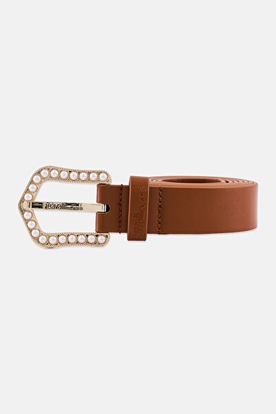 Cavalli Class Women Brand Logo Fashion Leather Belt, Brown