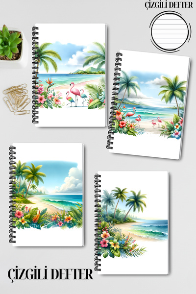 qoeuyl boutique Tropical Coast Design Žičana spirala A5 Prugasto 4-dijelni su...
