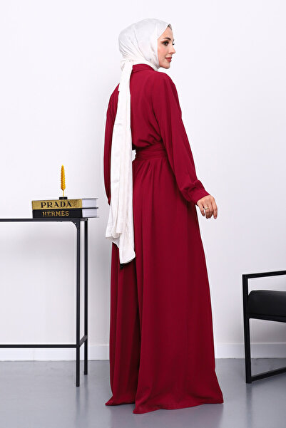 İmajButik Burgundy Elastic Waist Jumpsuit