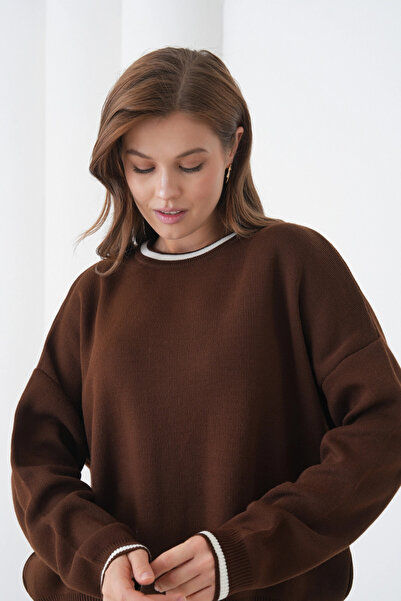 Park Karon Women's Crew Neck Soft Textured Oversize Knitwear Sweater