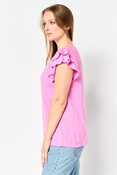 GAP Women Crew Neck Solid Flutter Sleeve Top, Pink