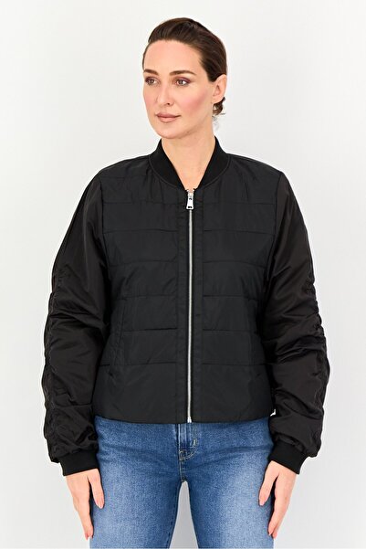 Andrew Marc Women Solid Bomber Jacket, Black