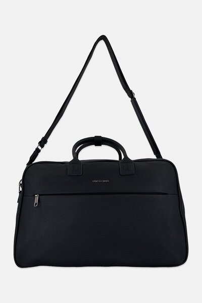 Roberto Cavalli حقيبة دافل بشعار العلامة التجارية للرجال، باللون الأسود