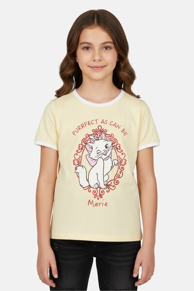 Disney تي شيرت قصير الأكمام للفتيات من The Aristocats Marie Kids، أصفر