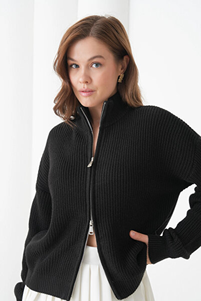 Park Karon Women's Mock Neck Zipper Closure Oversized Knitwear Cardigan