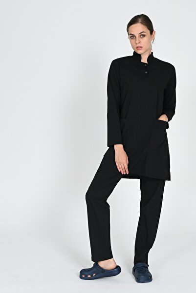 HEMİ طقم ملابس طبية سوداء من القطن قماش قابل للتمدد للممرضات والأطباء