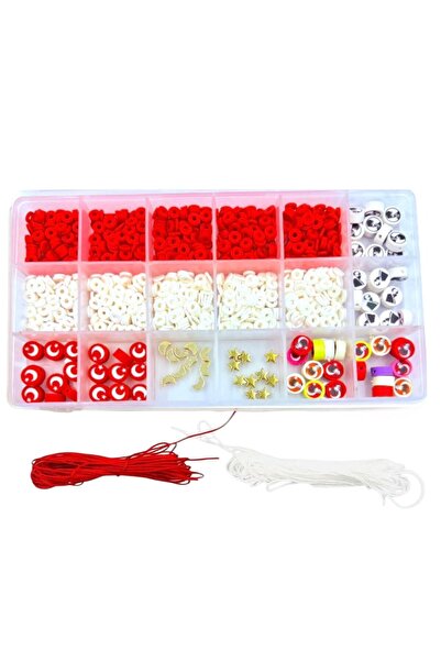 yiğit aksesuar Red and White Fimo Sequins, Fimo Beads with Turkish Flag and Atatürk, Crescent and Star Jewelry Making Kit