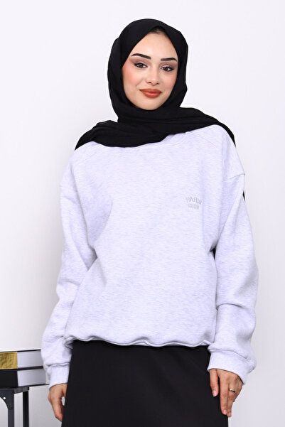 İmajButik Γκρι πουλόβερ με λαιμόκοψη με τρία νήματα