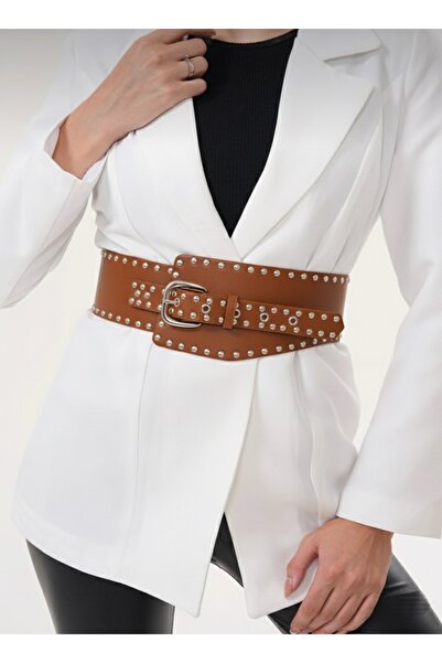 Mynoa Trok Detailed Waist Belt Corset Belt Women's Belt Cowboy Belt Studded Belt
