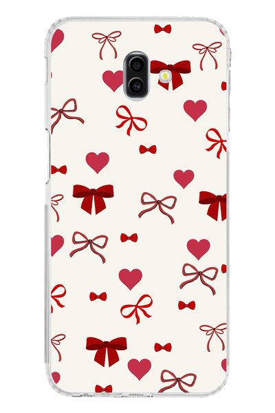 TechTree Samsung Galaxy J6 PLUS Uyumlu Bordo Kalp ve Fiyonklar Baskılı Silikon Kılıf