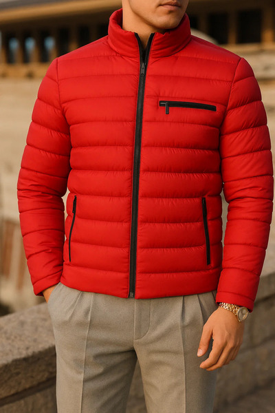 comstar Men's Winter Comfort Trend Casual Red Puffer Jacket
