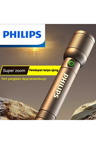 Philips Black Optical Zoom Flashlight Portable Flashlight With 4 Lighting Modes USB C Rechargeable F
