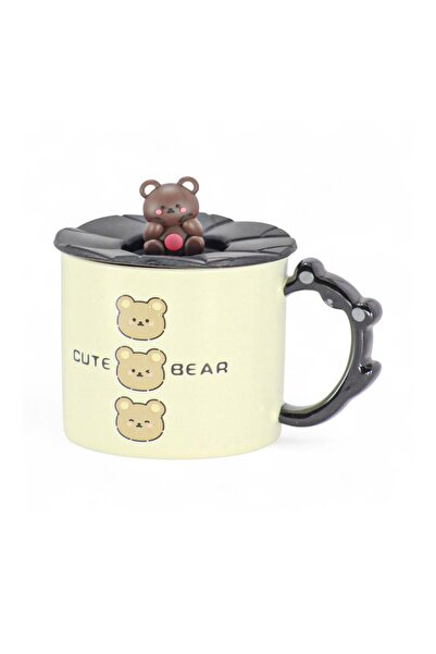 Tutku silikon kapaklı sevimli ayıcıklı kupa