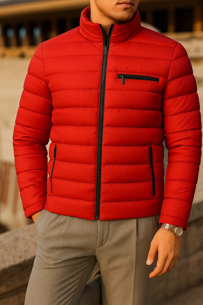 comstar Men's Winter Comfort Trend Casual Red Puffer Jacket