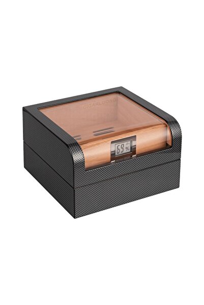 CIGARLOONG Camlı Puro Kutusu Humidor Karbon Desen 60's