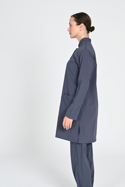 HEMİ Hijab Grey Stretch Fabric Cotton Doctor Nurse Uniform Scrubs Suit