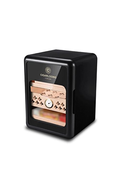 CIGARLOONG Camlı Işıklı Çekmeceli Puro Kutusu Humidor Siyah 80's