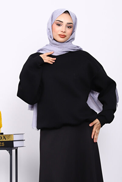 İmajButik Black Kangaroo Pocket Fleece-Lined Three Thread Cardigan
