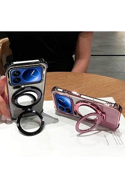 Generic Magnetic Glitter Case for Xiaomi 17 Pro Max，Sparkly Stand，Makeup Mirror，Gradient Shockproof Cover