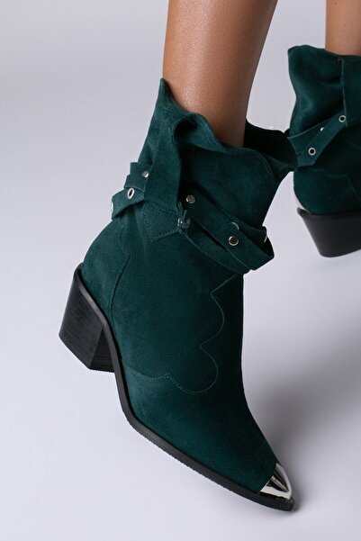 Vanilla Days Cizme western din piele întoarsă smarald cu accente argintii și ...