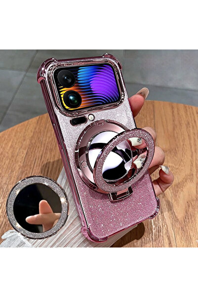 Generic Magnetic Glitter Case for Xiaomi 17 Pro Max，Sparkly Stand，Makeup Mirror，Gradient Shockproof Cover