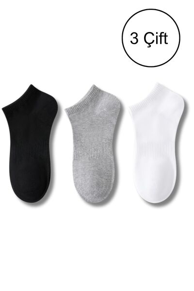 LYKOS Ciorapi de damă din bumbac, până la gleznă, pachet de 3, negru - gri - alb
