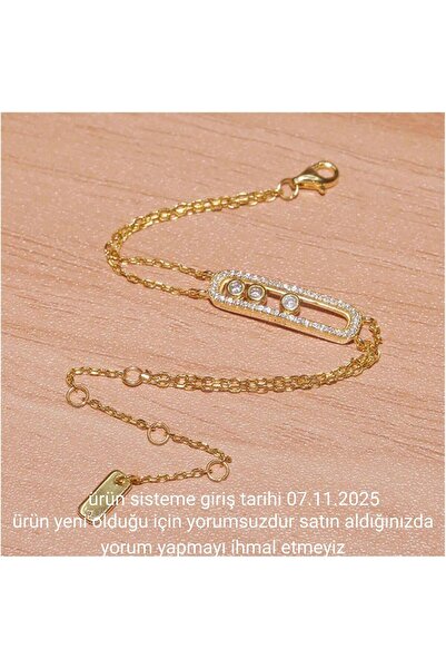 Hızlı Çeyiz Çelik Gold Taşlı Zarif Messika Bileklik -kararma yapmaz-