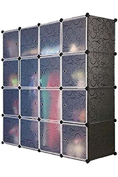 Generic خزانة تخزين مكعبة سعة 16 قطعة (أسود)