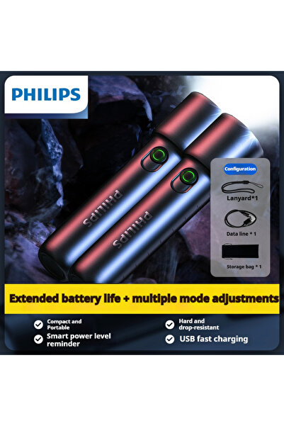 Philips 1235-قطعتين مع حقيبة 2025 جديد EDC SFL1235 مصباح يدوي محمول قابل لإعادة الشحن LED، Se