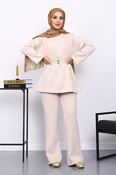 İmajButik Stone Belted Tunic Pants Scuba Suit