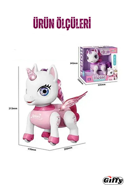 giffy Uzaktan Kumandalı Unicorn 🦄 Pilsiz Dahili Şarjlı Dans Eden Sesli Işıklı Full Fonksiyon RC Robot