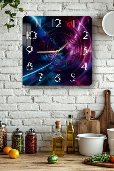 kutuTR 3D Looking Tempered Glass Square Clock – Neon Tunnel Pattern Uv Printi...