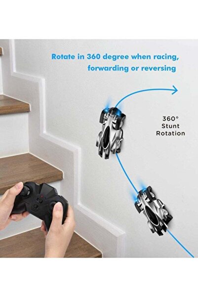 Generic Remote Control Wall Climbing Car, Dual Mode 360° Stunt Rechargeable with LED Lights (Black and Whit