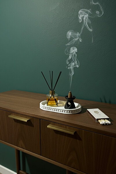 EA Home Concept Decorative Oval Concrete Beaded Zen Tray & Presentation Plate |   Minimalist Bedside Jewelry Stand