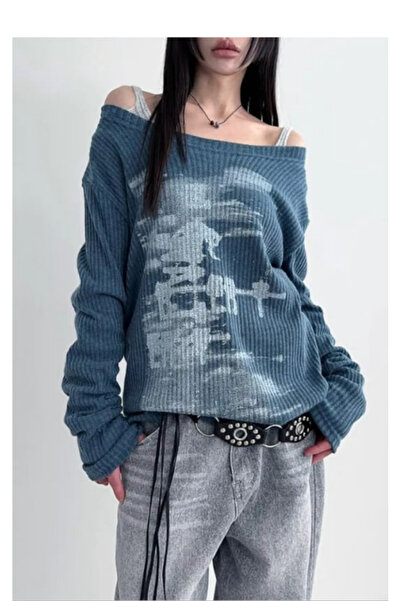 Köstebek Kayık Yaka Omuz Dekolteli İnce Kumaş Sweatshirt