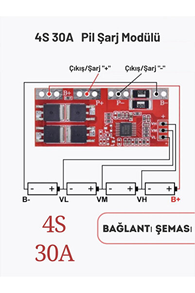 BMS 4S 30A 18650 Lityum Pil Şarj Koruma Devresi