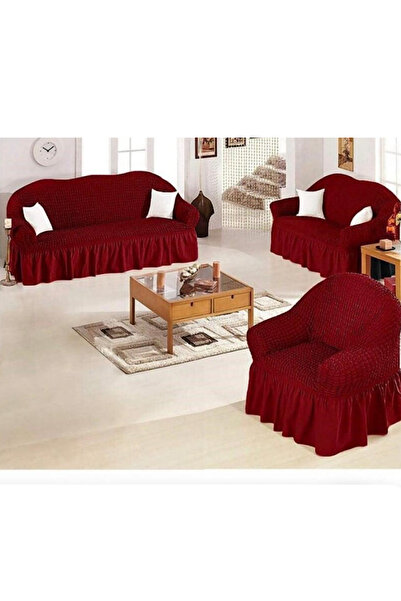 ARTUÇ Bürümcük (3-2-1) Sofa Slipcover Set with Skirt (Burgundy Rank)