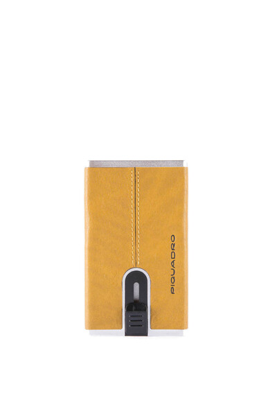PIQUADRO Blue square, Leather card holder, For back and credit cards, Yellow, Unisex