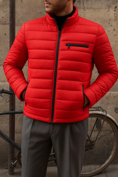 comstar Men's Winter Slim Fit Casual Red Puffer Jacket