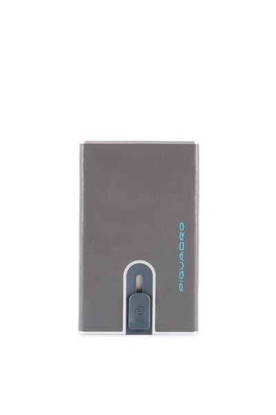 PIQUADRO , Blue Square, Leather Card Holder, Square Sliding System, PP4825B2R-GR6, Grey, For Men