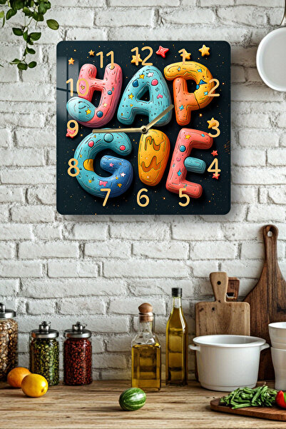 kutuTR 3D Look Tempered Glass Square Clock – Fun Colorful Typography Pattern ...