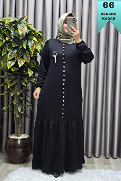 Elmas Tesettür Kadın Giyim Büyük Beden Kristal Düğmeli Elbise