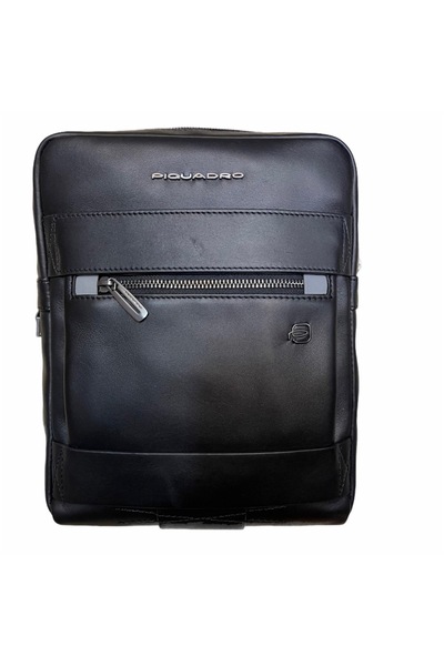 PIQUADRO Obidos, Geantă mică din piele, Negru, 22 x 28 x 5 cm, Pentru bărbați