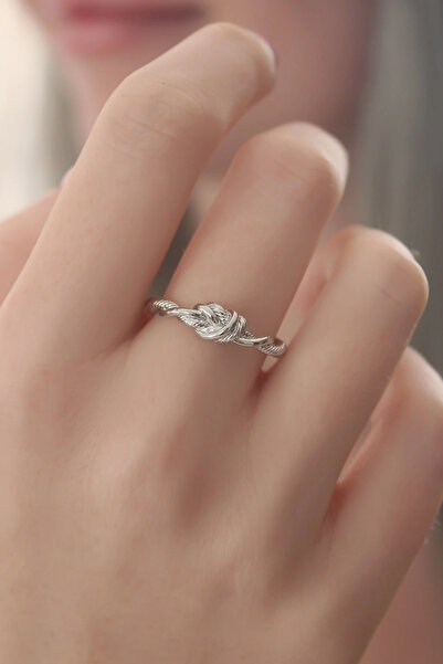 shopwave خاتم نسائي بعقدة حبل فضية اللون