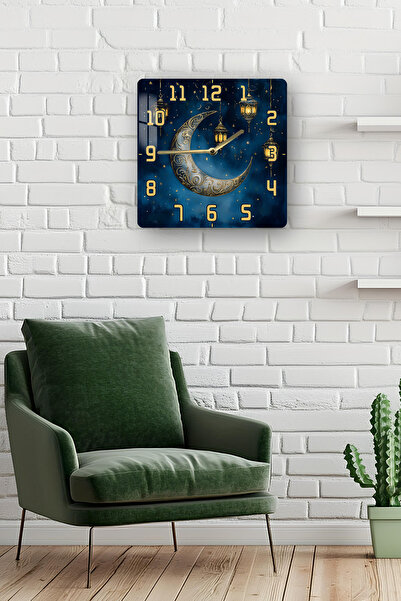 kutuTR 3D Looking Tempered Glass Square Clock – Crescent and Lantern Themed Uv Printing 33X33 cm - Kcs126