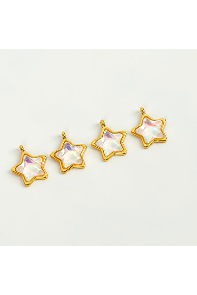 yfhobi 1 Adet - 16 mm Yıldız Desenli Taşlı Uç, Charm Uç, Altın Kaplama 1.Kali...