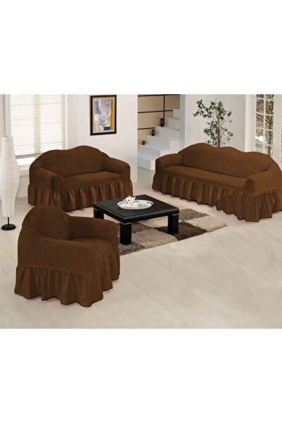 ARTUÇ Bürümcük (3-2-1) Sofa Slipcover Set with Skirt (Dark Brown Rank)