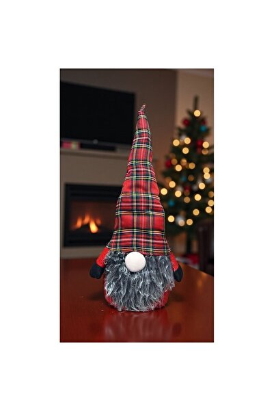 Xmas Moș decorativ cu căciulă în carouri roșii – 60 cm
