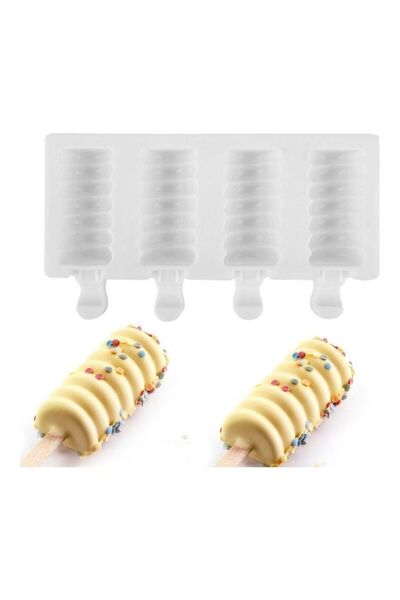 Generic 4 Cavity Ice Cream Mold - White, 19.5 x 12 x 7 cm