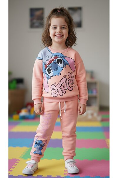 Kids Addakidz Stitch Baskılı Kız Çocuk Şardonlu Eşofman Takımı - Pembe